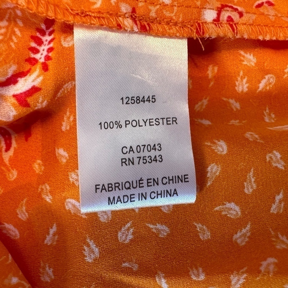 Joie Blouse Sz S Shirt Floral Orange Button Bow Tie Front Crop Cottagecore - Picture 10 of 11